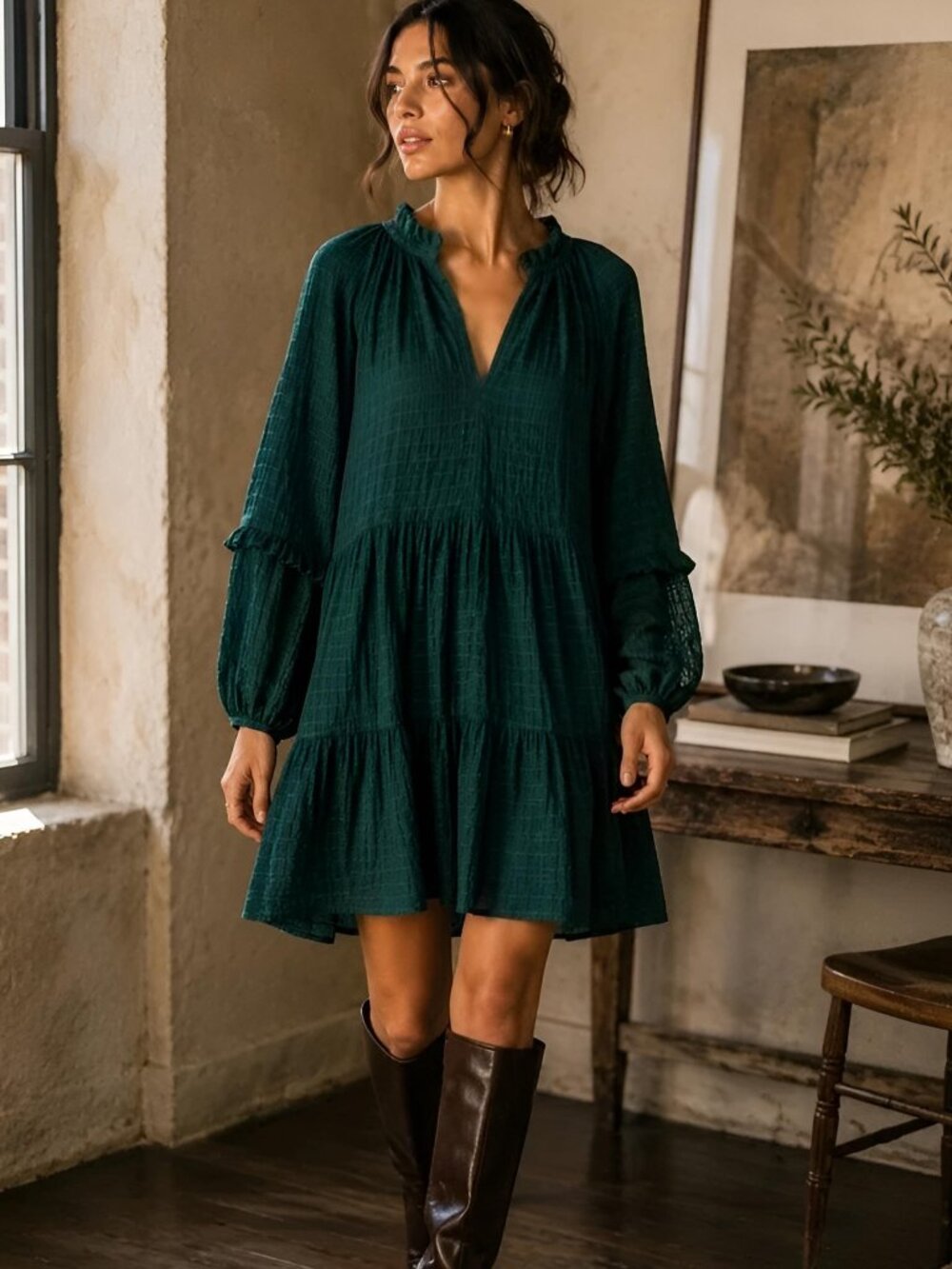 Anthropologie Mare Mare Teal Blue Anne Tiered Tunic Dress M